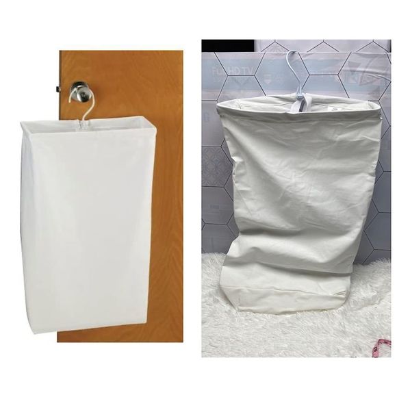 Other Hanging Cotton Canvas Laundry Hamper Bag White 6 X 16 X 27